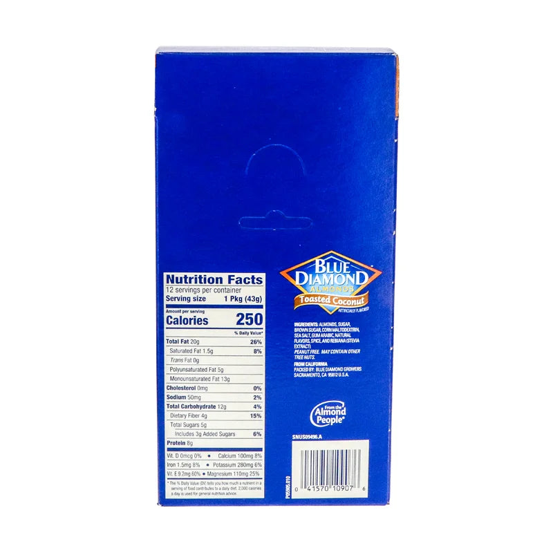 Blue Diamond Toasted Coconut Oven Roasted Almonds,1.5 oz Tube, 12 Pack image 2