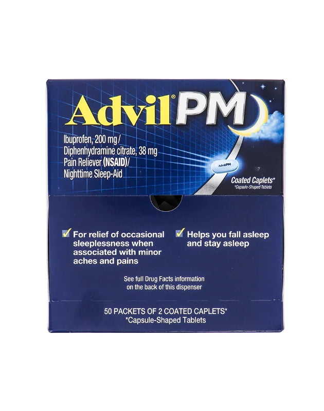 Advil PM Pain Reliever / Nighttime Sleep Aid Coated Caplet, 50 Count - (Pack of 2) image 0