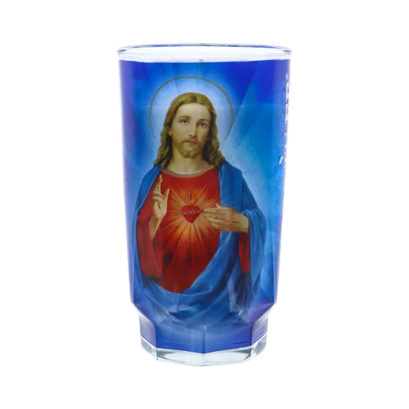 Glass Candle Cup Sag Corazon De Jesus - 1 Count Only image 0
