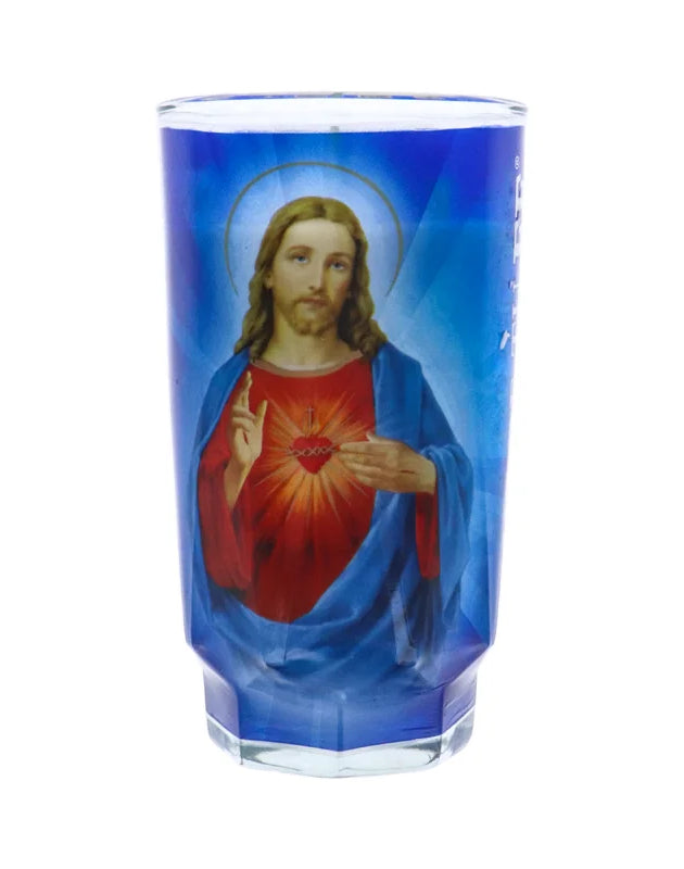 Glass Candle Cup Sag Corazon De Jesus - 1 Count Only image 0