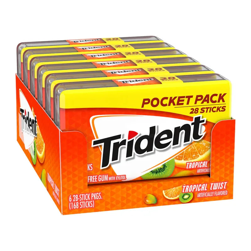 Trident Tropical Sugar Free Gum, 6 Pocket Packs - 28 Sticks image 0