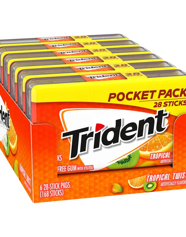 Trident Tropical Sugar Free Gum, 6 Pocket Packs - 28 Sticks image 0