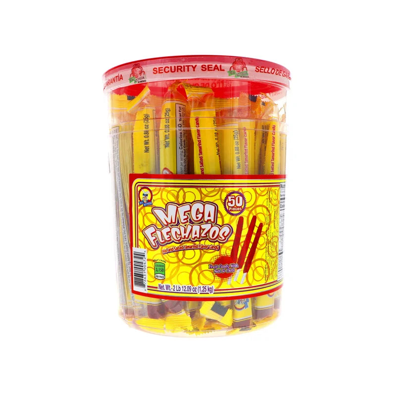 El Azteca Flechazos Mega Hot & Salt Tamarind Flavor Candy - Jar 50 Count image 0