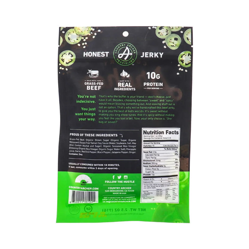 Country Archer Beef Jerky Sweet Jalapeno Bag 2.5 oz image 1