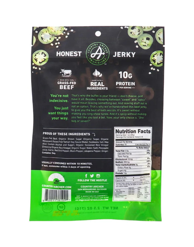 Country Archer Beef Jerky Sweet Jalapeno Bag 2.5 oz image 0