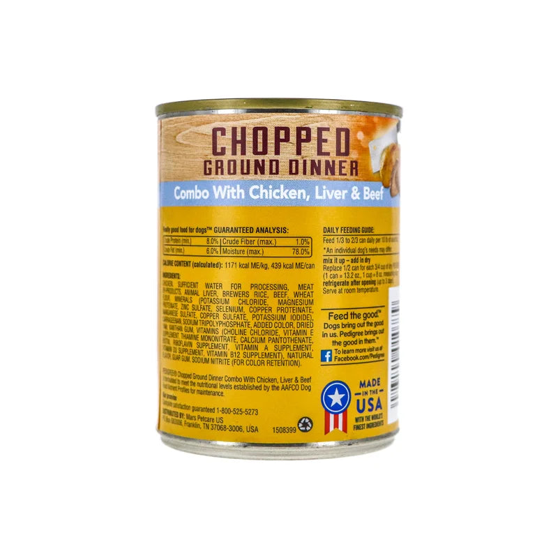 Pedigree Chopped Ground Dinner with Chicken, Beef & Liver Wet Dog Food - Can 13.2 oz image 1