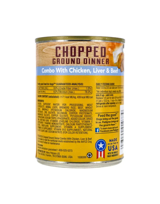 Pedigree Chopped Ground Dinner with Chicken, Beef & Liver Wet Dog Food - Can 13.2 oz image 0