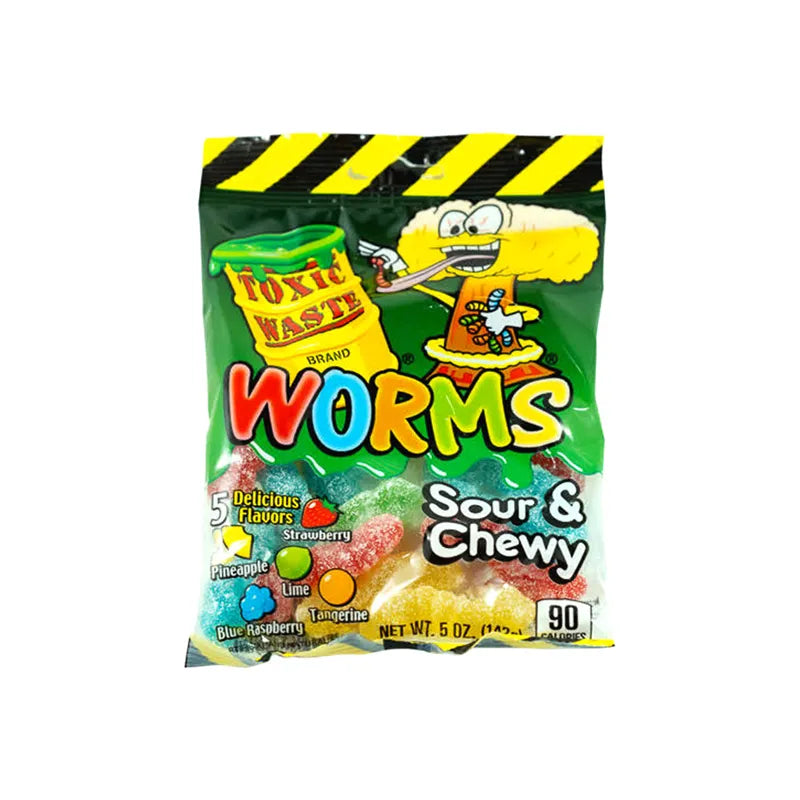 Toxic Waste Peg Worm Sour Chewy Candy 12 Count - 5 oz image 0