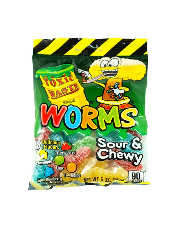 Toxic Waste Peg Worm Sour Chewy Candy 12 Count - 5 oz image 0