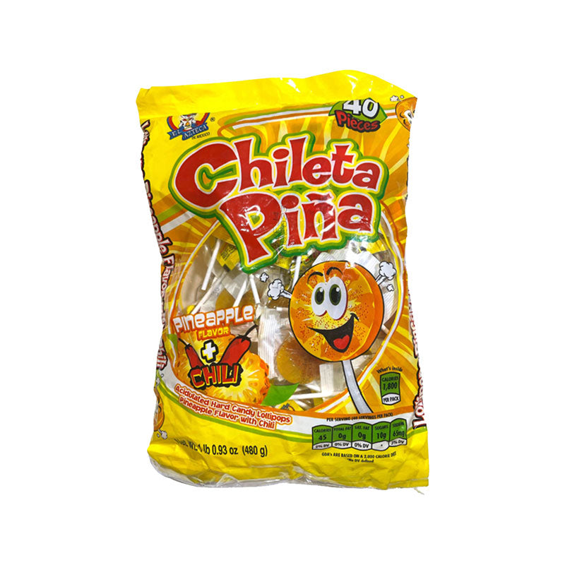 El Azteca Chileta Pina, Chile Pineapple Lollipops - Bag 40 Count image 0
