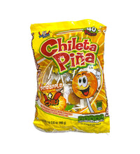 El Azteca Chileta Pina, Chile Pineapple Lollipops - Bag 40 Count image 0