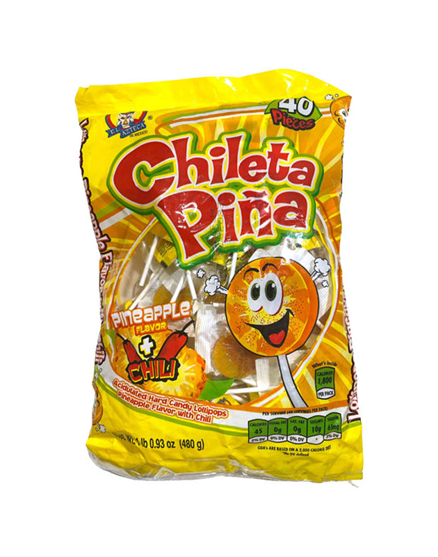 El Azteca Chileta Pina, Chile Pineapple Lollipops - Bag 40 Count image 0