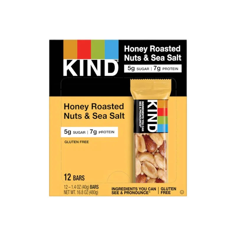 KIND Bars, Honey Roasted Nuts & Sea Salt, Gluten Free, Low Sugar, 1.4oz, 12 Count image 0