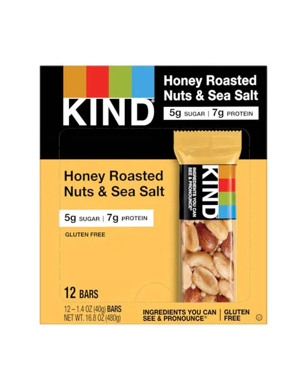 KIND Bars, Honey Roasted Nuts & Sea Salt, Gluten Free, Low Sugar, 1.4oz, 12 Count image 0