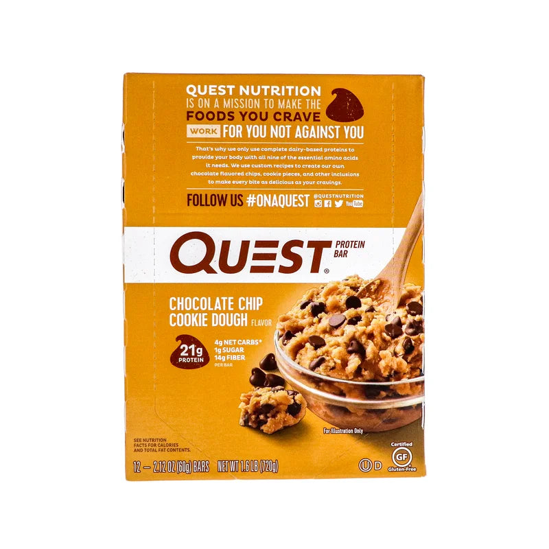 Quest Nutrition Chocolate Chip Cookie Dough Protein Bar 12 Count - 2.12 oz image 0