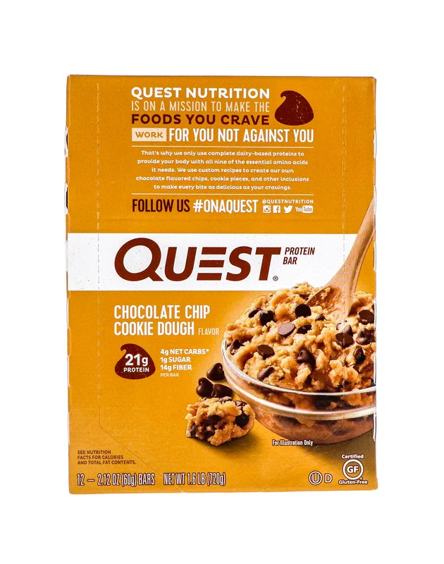Quest Nutrition Chocolate Chip Cookie Dough Protein Bar 12 Count - 2.12 oz image 0