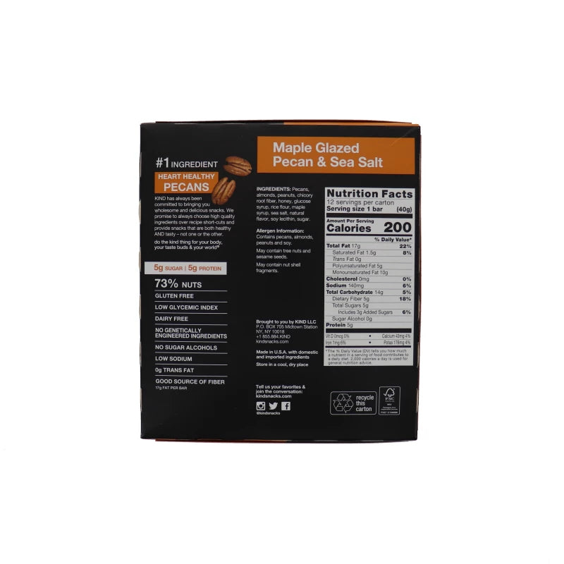 KIND Bars Maple Glazed Pecan & Sea Salt, Gluten Free, Low Sugar, 1.4 Oz, 12 Count image 1