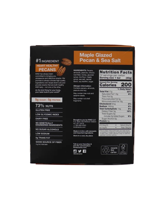 KIND Bars Maple Glazed Pecan & Sea Salt, Gluten Free, Low Sugar, 1.4 Oz, 12 Count image 0