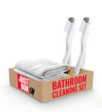 JUST BOX IN Bathroom Cleaning Set, 2 Long Handle Brushes, 2 White Washcloths 11x11 inch image 0