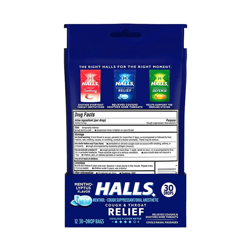 Halls Cough Drops Mentho Lyptus Flavored - Bag 30 Drops image 1