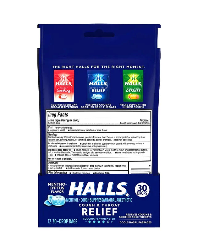 Halls Cough Drops Mentho Lyptus Flavored - Bag 30 Drops image 0