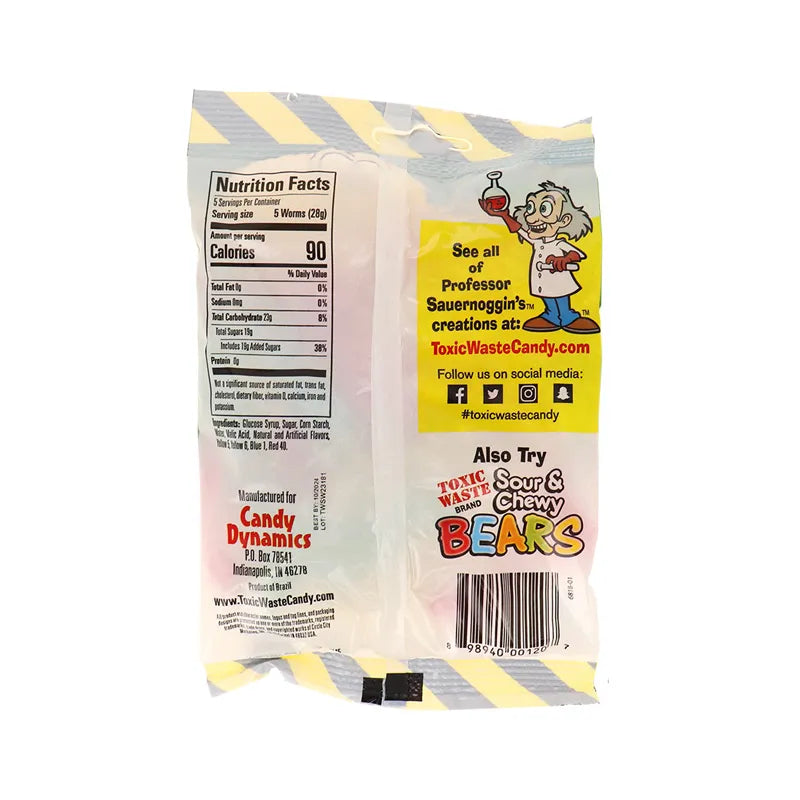 Toxic Waste Peg Worm Sour Chewy Candy 12 Count - 5 oz image 1