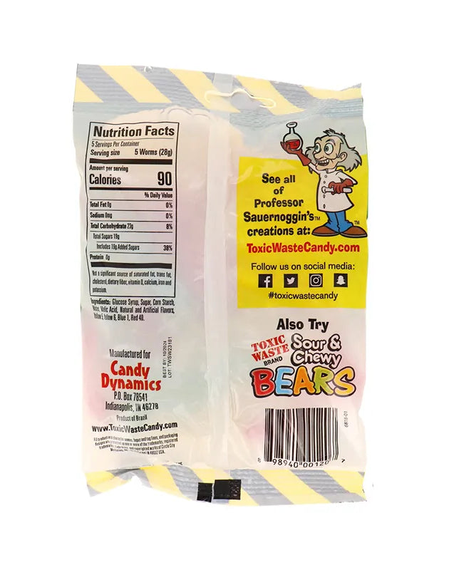 Toxic Waste Peg Worm Sour Chewy Candy 12 Count - 5 oz image 0