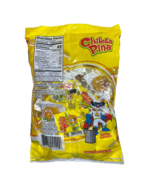 El Azteca Chileta Pina, Chile Pineapple Lollipops - Bag 40 Count image 0