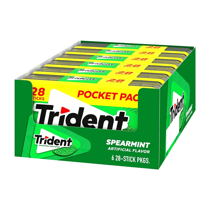 Trident Spearmint Sugar-Free Gum, 6 Pocket Packs - 28 Sticks image 0
