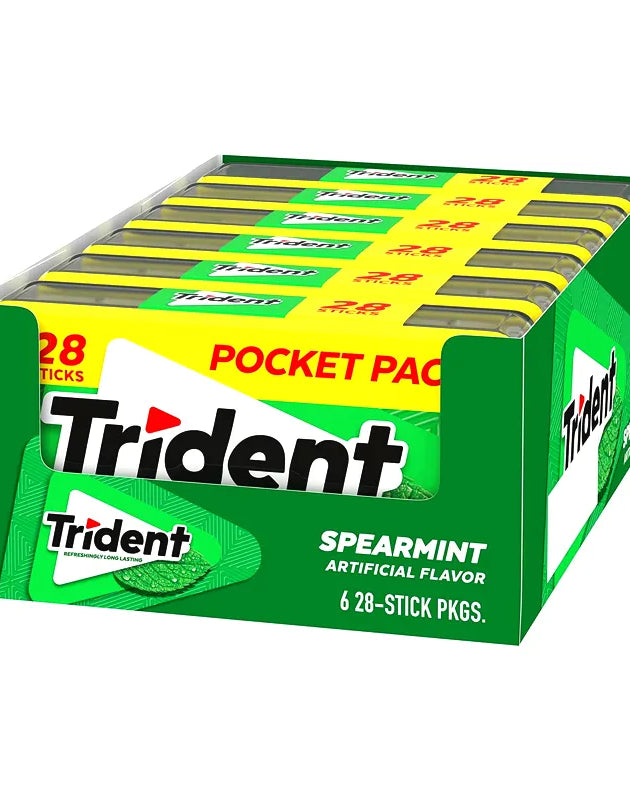 Trident Spearmint Sugar-Free Gum, 6 Pocket Packs - 28 Sticks image 0