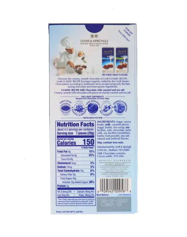 Lindt Milk Chocolate Caramel With Sea Salt - 4.4 oz image 0