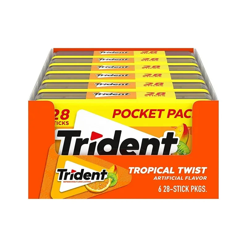 Trident Tropical Sugar Free Gum, 6 Pocket Packs - 28 Sticks image 1