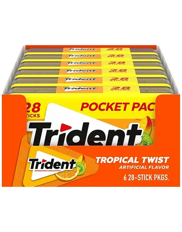 Trident Tropical Sugar Free Gum, 6 Pocket Packs - 28 Sticks image 0