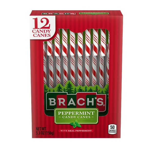 Brach's Peppermint Holiday Candy Canes, Christmas Stocking Stuffer Candy, 5.3 oz, 12 Count image 0