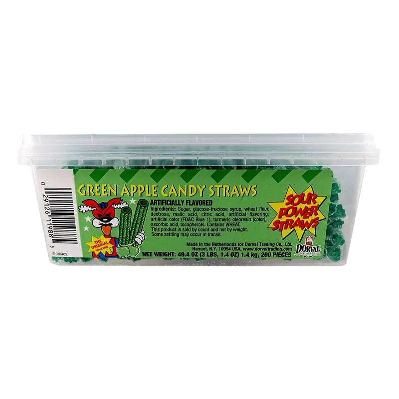 Sour Power Straws Green Apple Straws 200 Count - 49.4 oz image 1